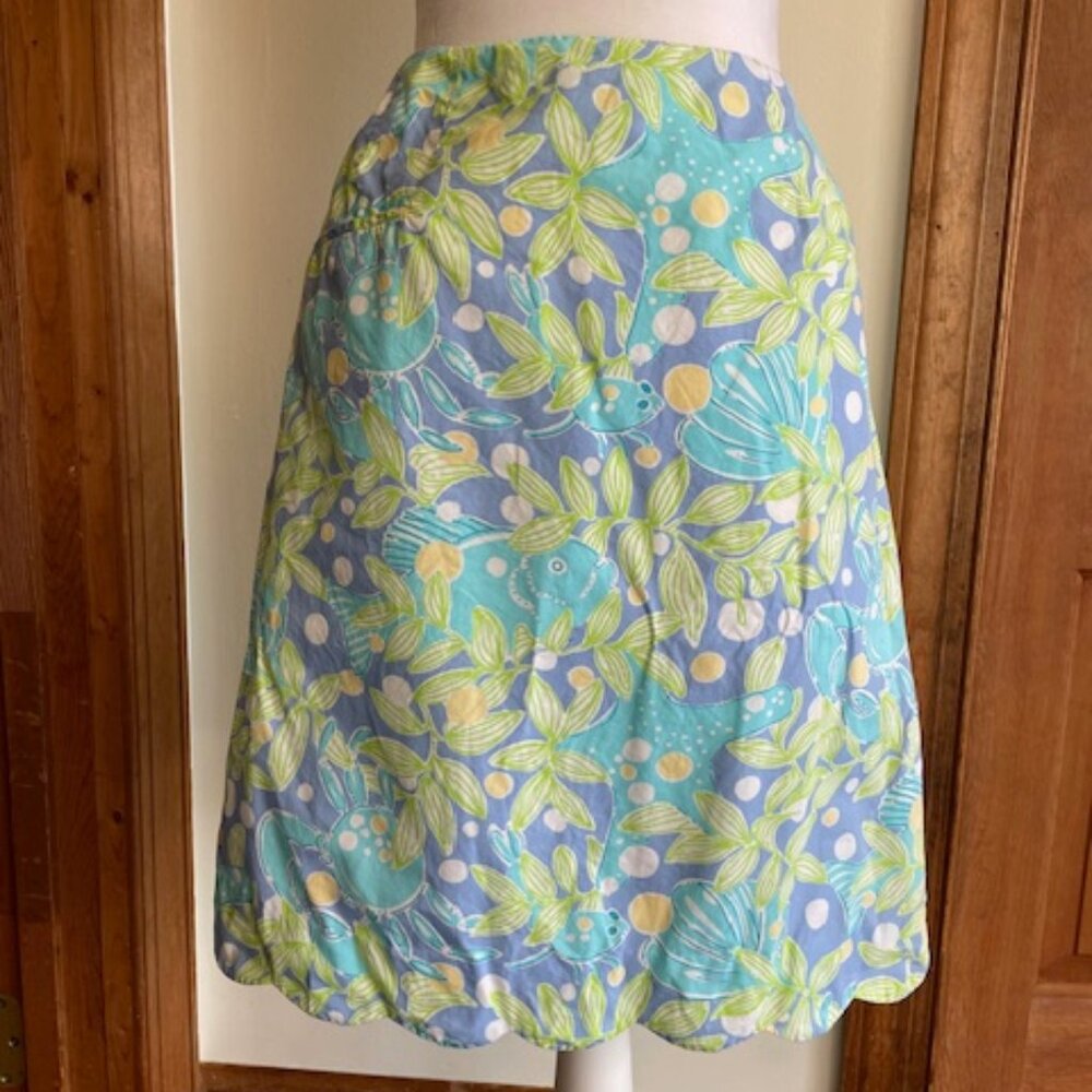 LILLY PULITZER Sweet Blue Crabby Scalloped Hem Skirt White Label Size 10 - Picture 2 of 15